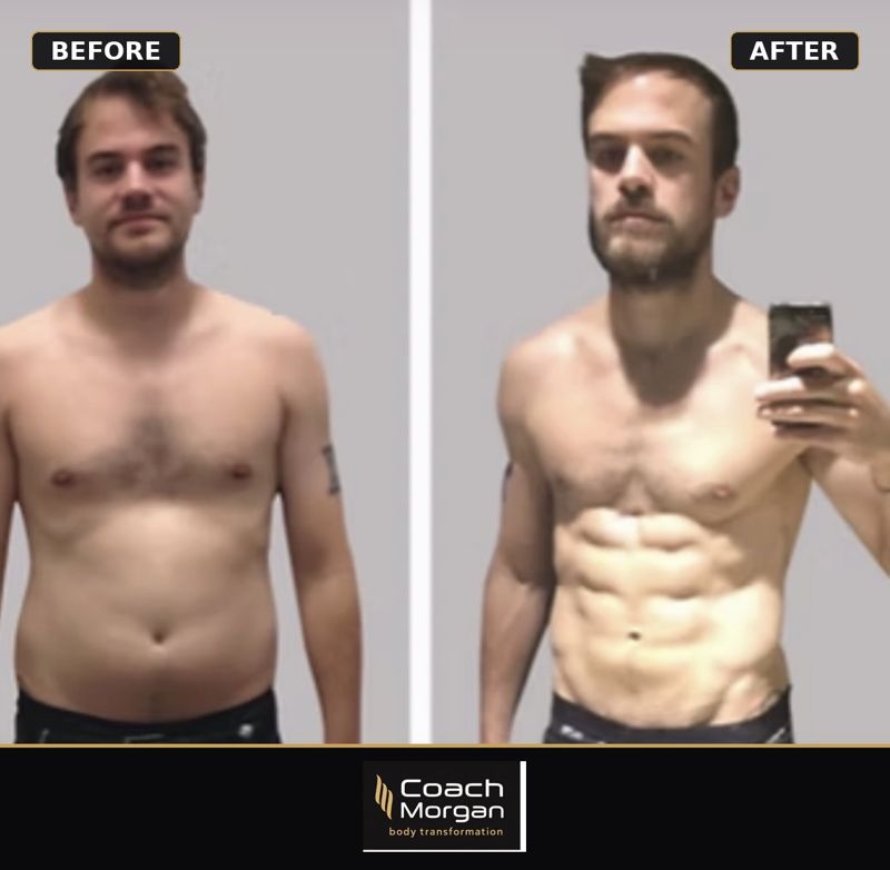 Josh before and after – 11kg lost · ~10% body fat